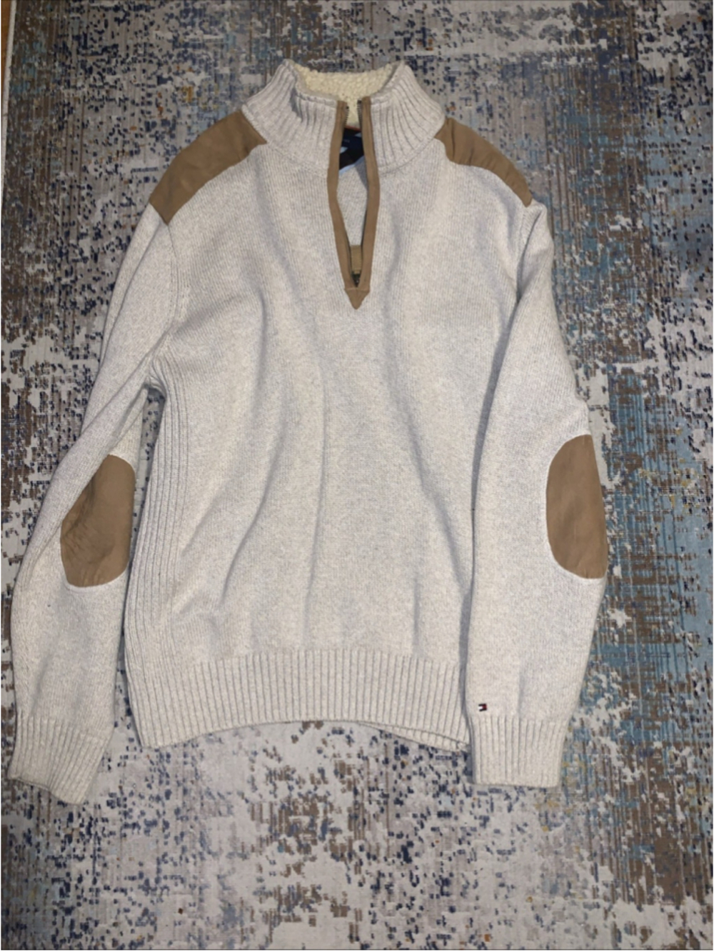 Tommy Hilfiger 1/4-Zip Heavy Pullover Sweater With Elbow & Shoulder Patches XXG